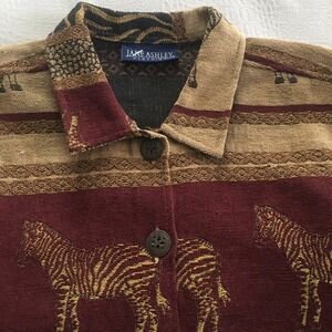 Vintage Jane Ashley Zebra Tapestry Blazer Jacket Women's Large Button Up Safari